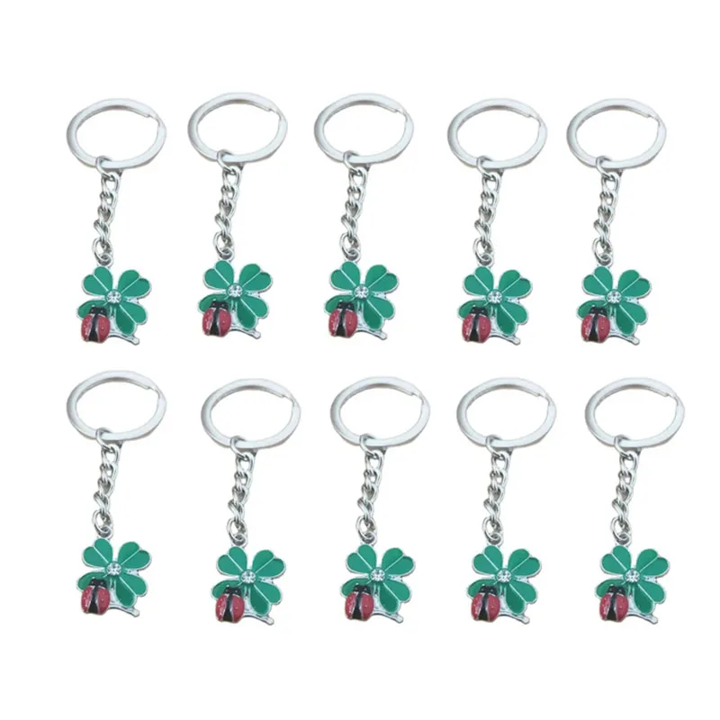 10 Teile/los Emaille Vierblättriges Kleeblatt Marienkäfer Schlüsselanhänger Großhandel Legierung Metall Anhänger Charms Mode Schlüsselbund Schlüsselanhänger Schmuck – Detail 1