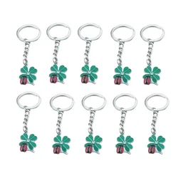 10 Pieces/lot Enamel Four-leaf Clover Ladybug Key Chain Wholesale Alloy Metal Pendant Charms Fashion Keychain Keyring Jewelry