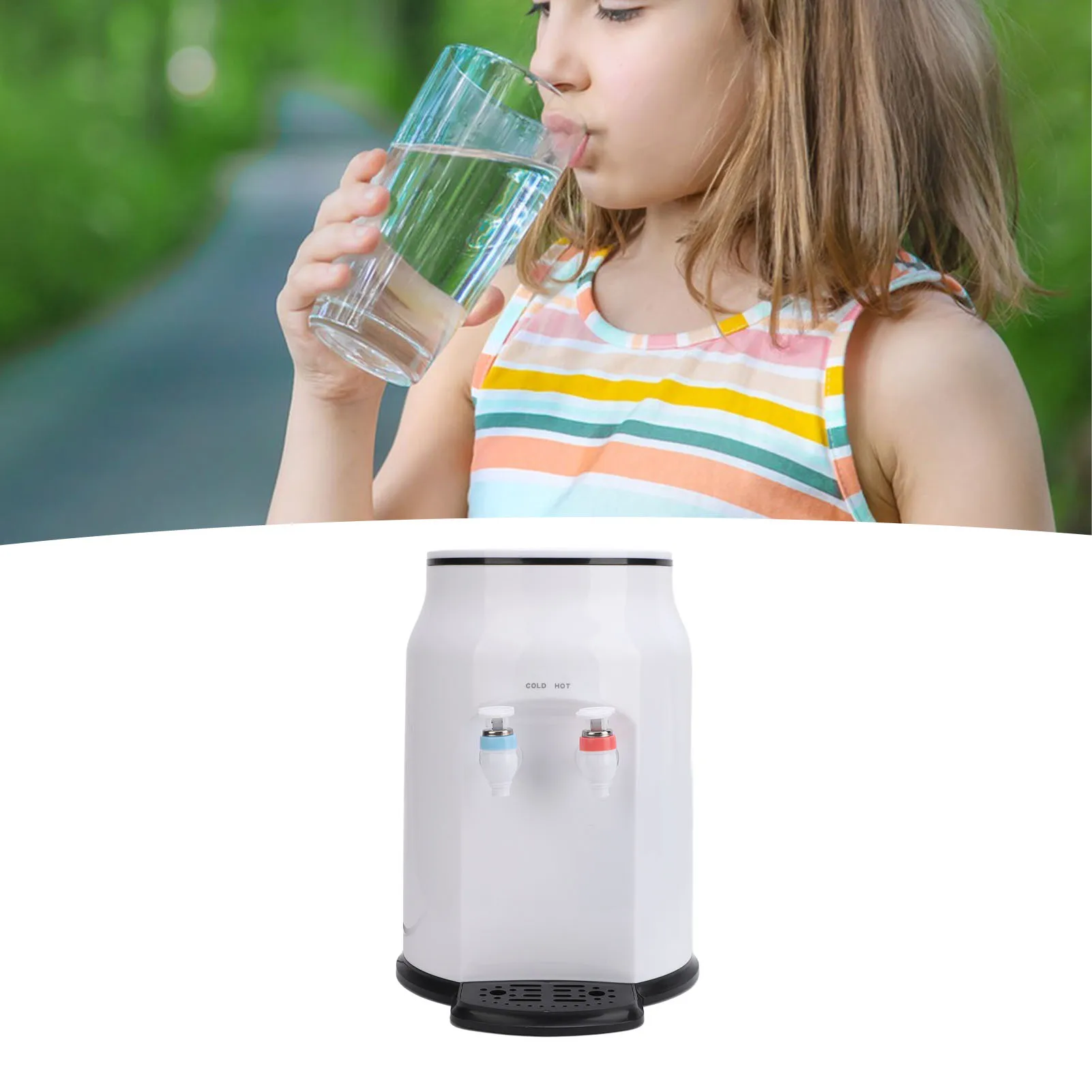 Tabletop Water Cooler Dispenser White Removable Water Tray Top Loading Hot Cold Water Dispenser Small for Office for Dormitory