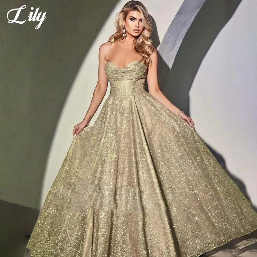 Lily Spaghetti Strap Evening Gown Shining Tulle Sweetheart Elegant Prom Dress Side Split Wedding Evening Dress robes de soirée