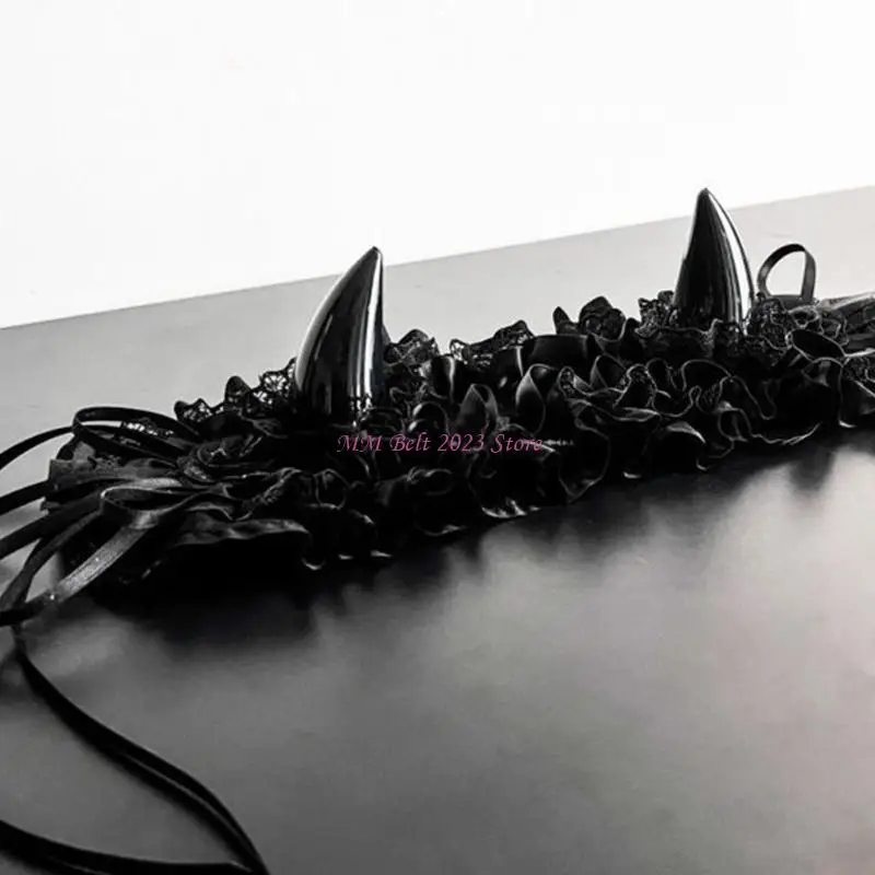 49ME عصابة رأس جميلة على شكل قرن الشيطان الكرتوني، رباط شعر لطيف للأطفال البالغين #2