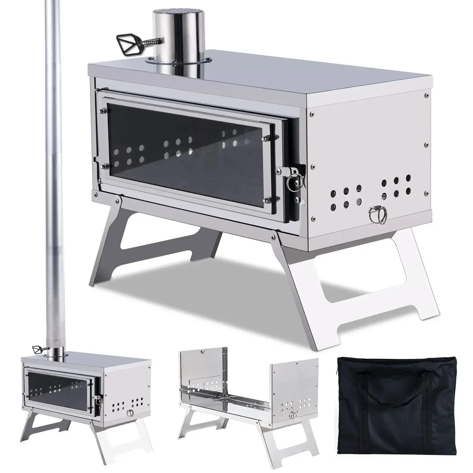 CHANGE MOORE Outdoor Camping Holzofen Tragbarer Grillofen Grill Campingzubehör mit abnehmbarem Kamin