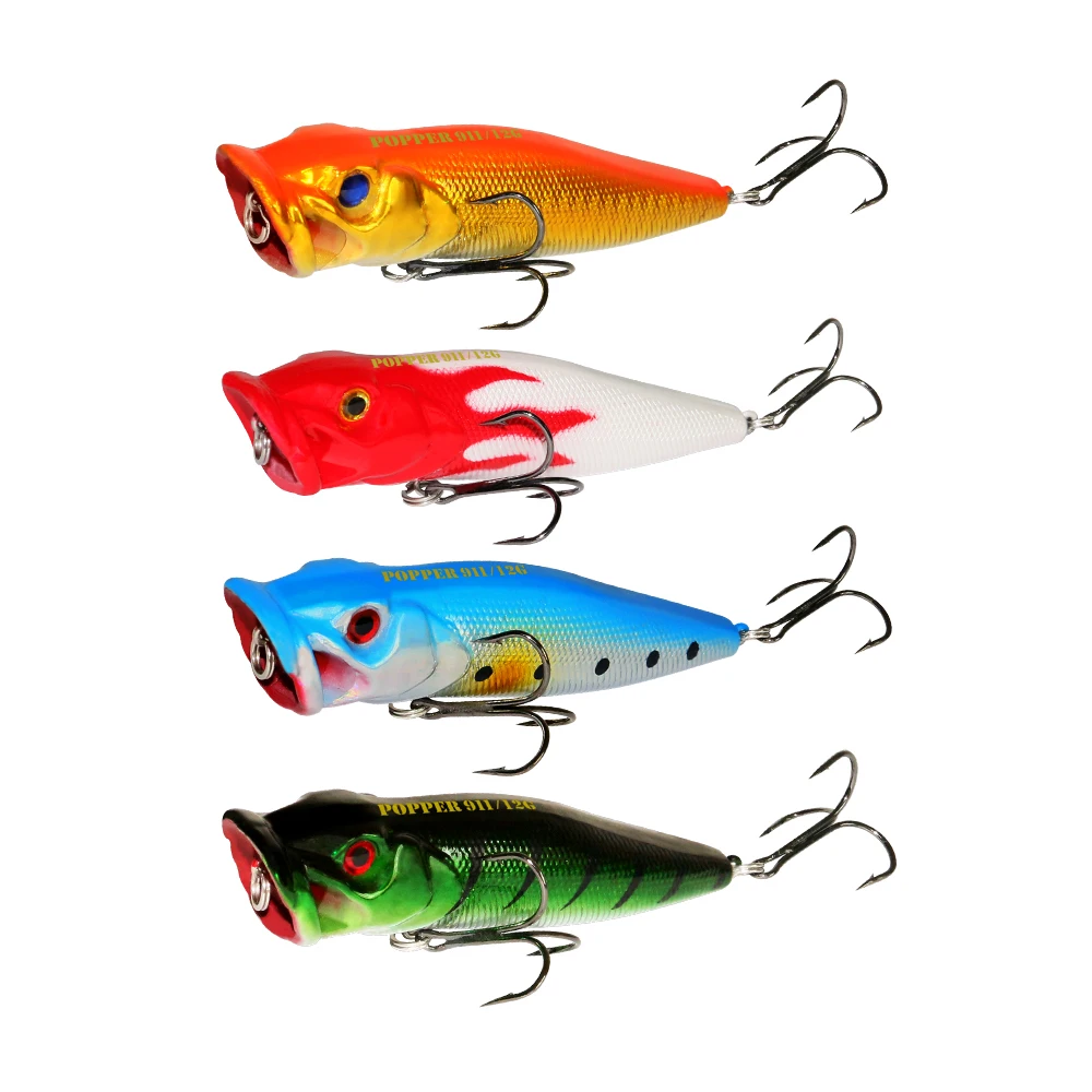 ILURE 1Pcs Fishing Lure Popper 12.5g93mm 3D Eyes Artificial Hard Bait Wobblers Floating Crankbait Sea Fishing Trout Bass Tackle