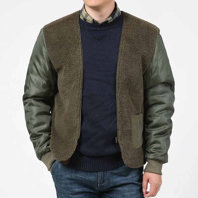 Abrigo de Cuello de piel con capucha para hombre, Parka de invierno, ropa forrada de lana, Chaqueta de felpa masculina, prendas de vestir de trabajo, abrigos gruesos y cálidos, nuevo, 2 piezas