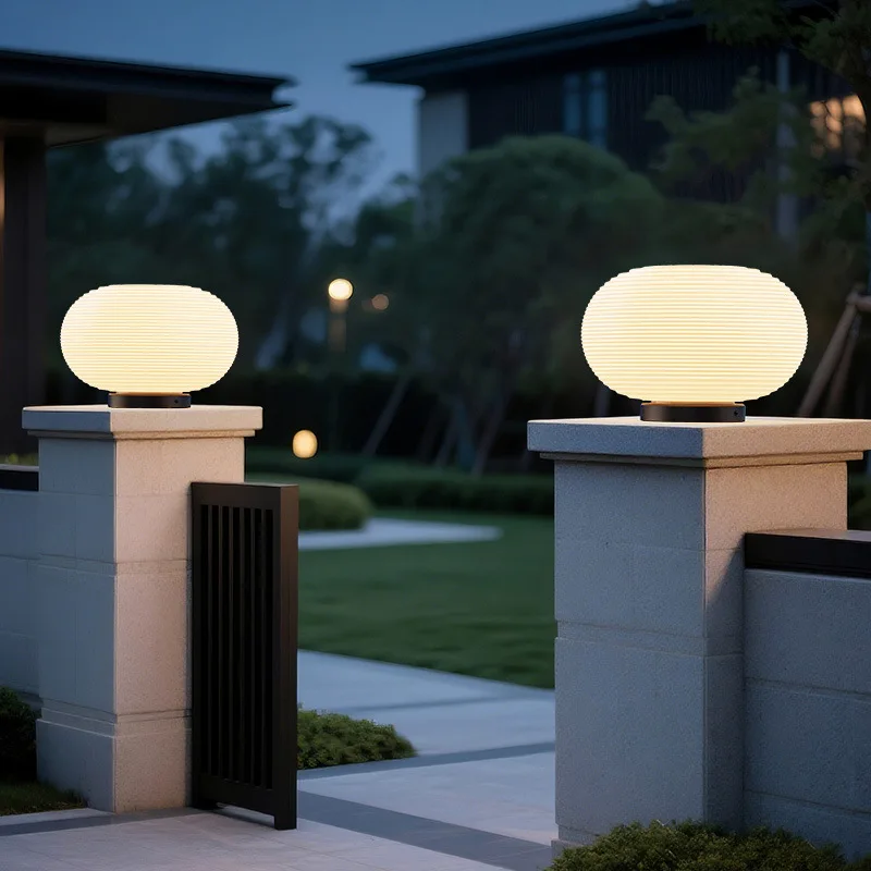 Modern Simple Solar Outdoor Waterproof Lamp, Round Door Head Light for Villa Wall & Pillar Decor
