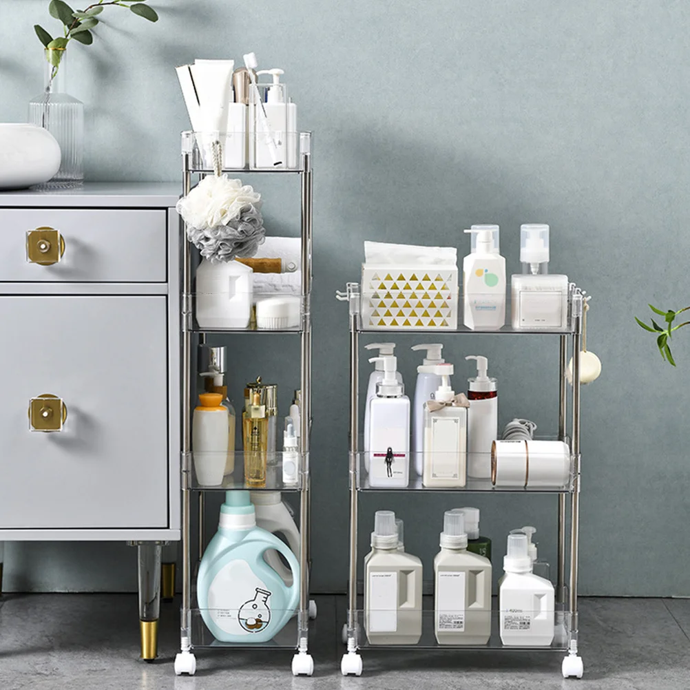 

3 Tier Rolling Cart Kitchen Storage Organizer Transparent Design Multi-Functional for Spice Bottles Toiletries Balcony Living