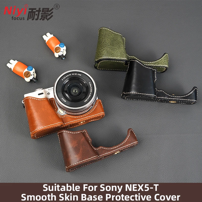 

Camera Half Case for Sony NEX‑5T NEX6 NEX7 Camera Bace Oily Leather Protective Case NEX-7 Bottom Battery Opening Wrist Strap