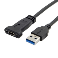 USB 3.0 A Plug to USB 3.1 Type-C Type C USB-C Female HDD charge data connection cable 20cm with Panel Mount Screw Hole