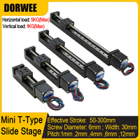 T-type Slide Stage Mini Linear Rail Stage 50-300mm Stroke Slide Table With Nema11 28mm Stepper Motor for XYZ Axis CNC 3D Printer
