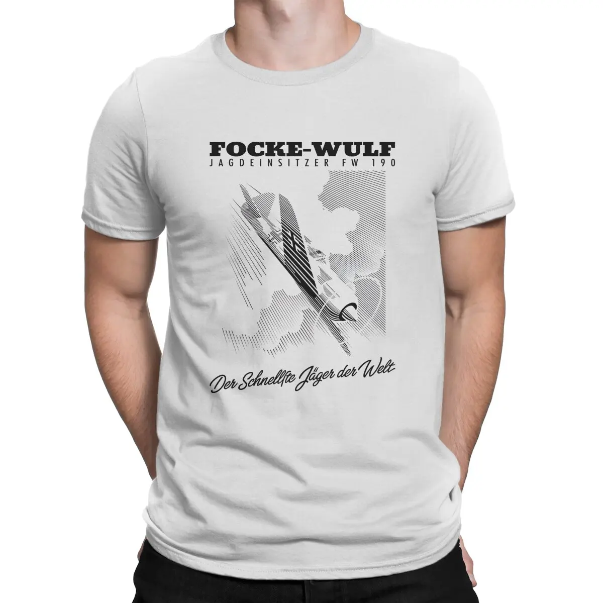 FlY T Shirt Men Pure Cotton Vintage T-Shirts Crewneck Focke Wulf 190 Tees Short Sleeve Tops Gift