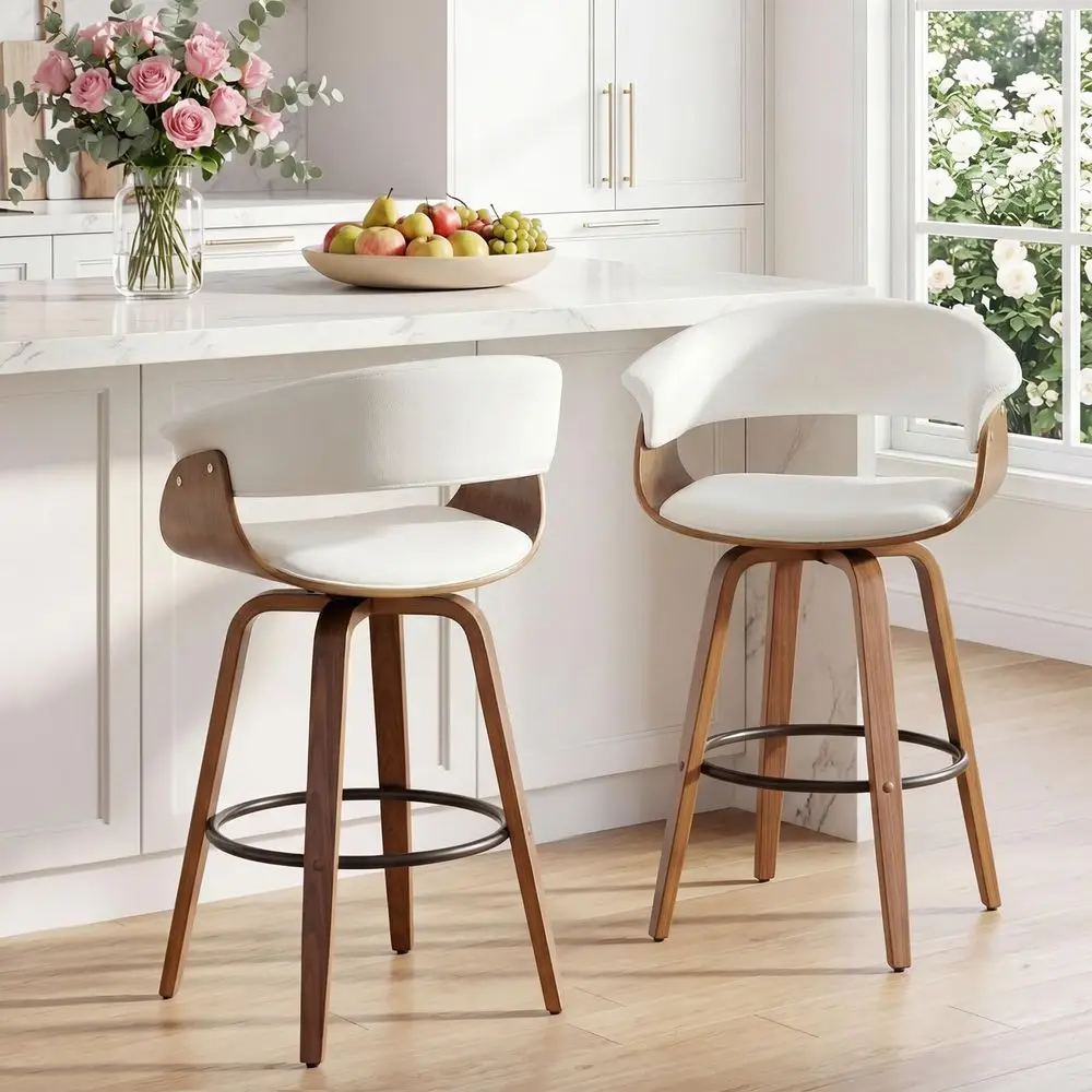

Inch Bar Height Barstools Set of 2, Mid Century Modern Bar Stools with Bentwood Frame Upholstered Seat for Bar Cafe Pub, Cold W