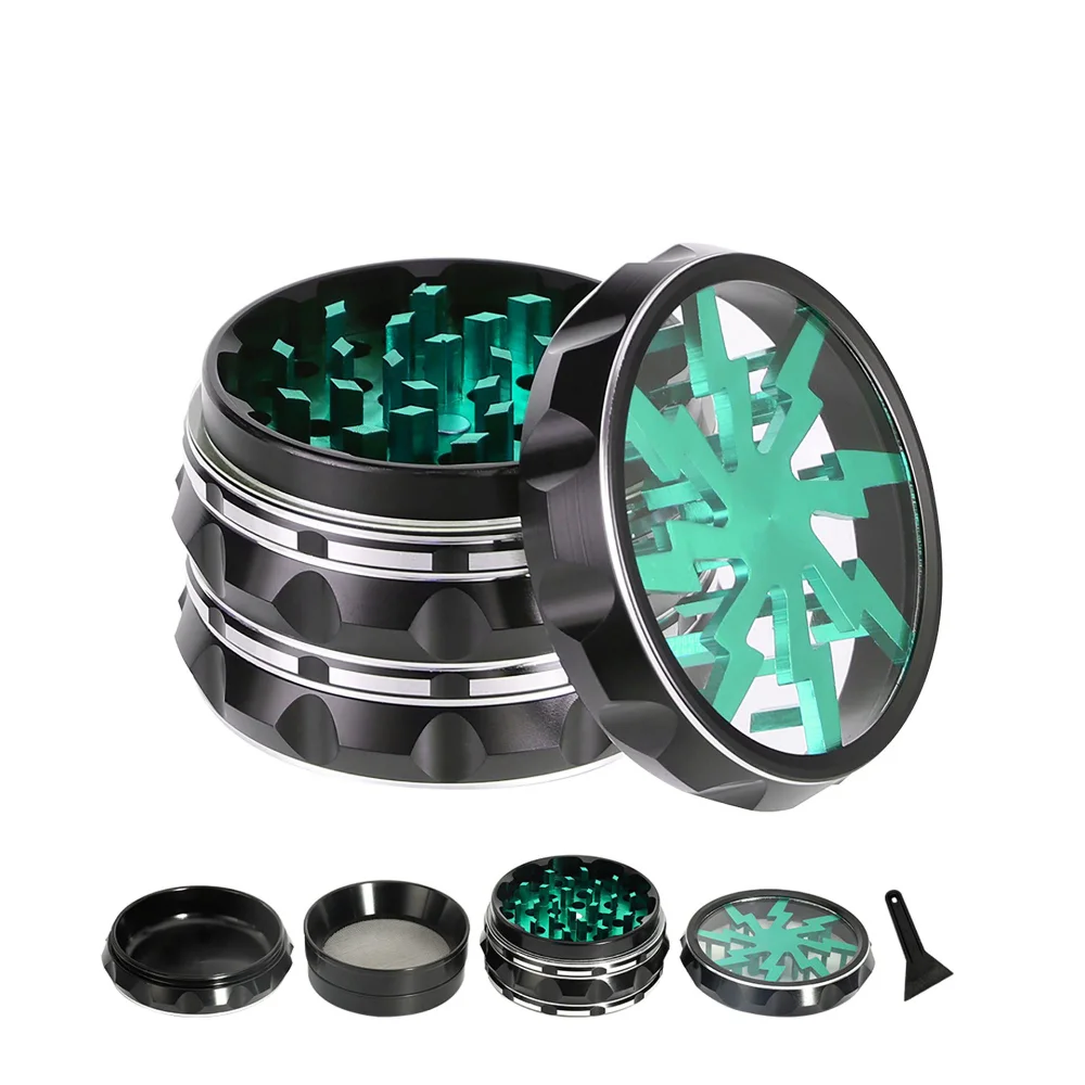 Four layers of transparency Internal tooth lightning grinder Aluminum Alloy 63mm Herb Grinder Metal Custom Herb Grinder Hot sale