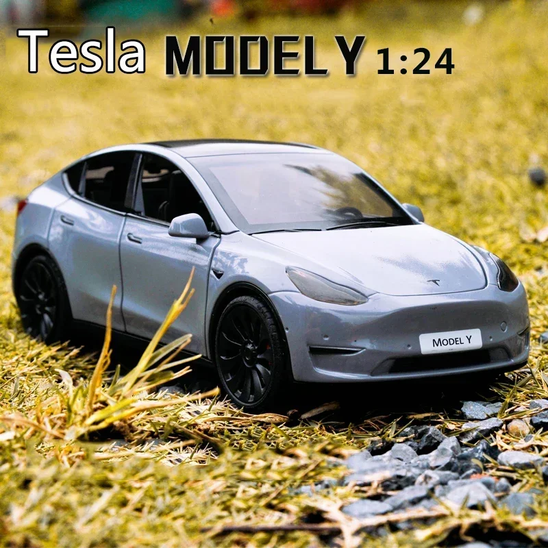 1:24 Simulazione Tesla ModelY Modello di auto in lega Nuovo veicolo energetico Suono e luce Tirare indietro Auto giocattolo Collezione Ragazzo Decorazione regalo