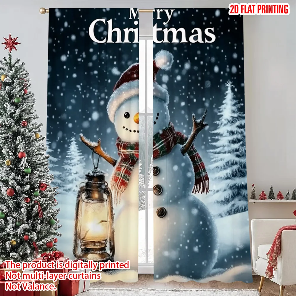 

2pcs 2D flat printing Merry Christmas Curtain merry christmas7 Versatile 100% Polyester Without Electricity Festive Wall Decor