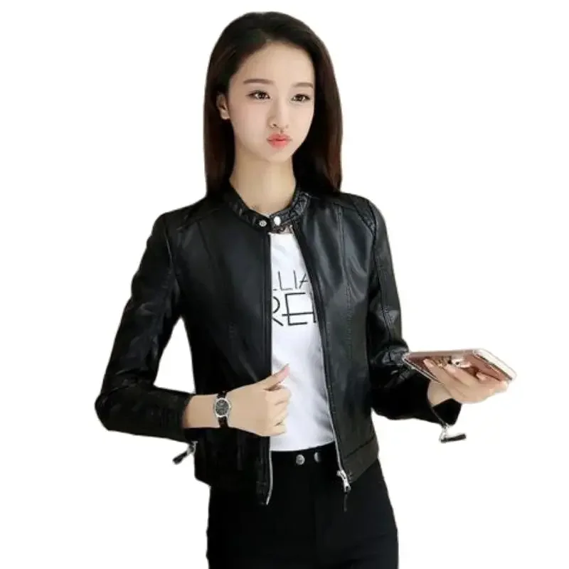 Autumn Casual Leather Jacket Women Gothic Winter Coat Short Bomber Jacket Black Scooter Suit Jackets Clothes Womens New Eam