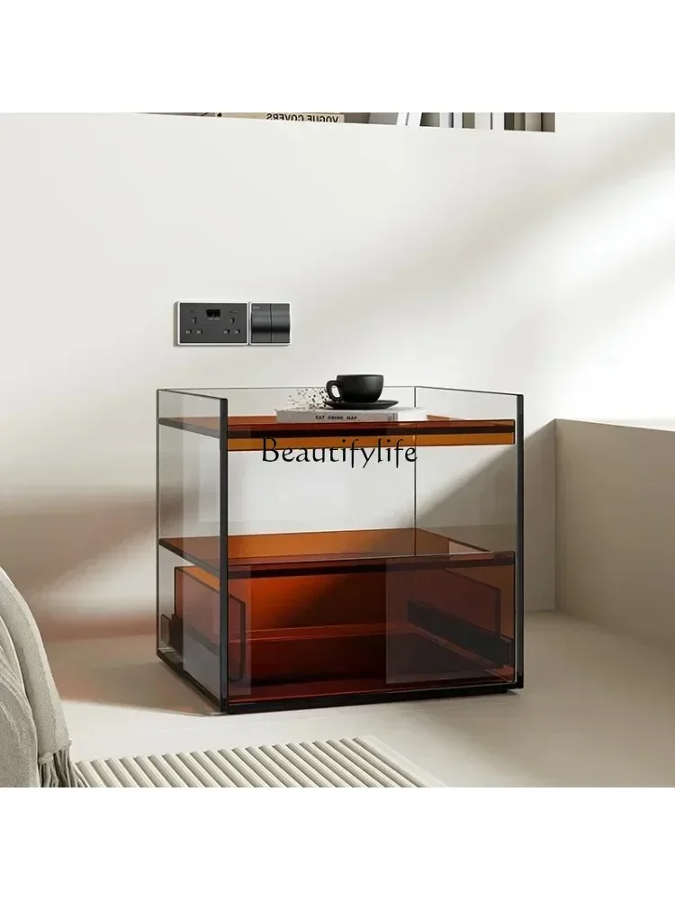 

yj15 Acrylic integrated bedside table simple modern light luxury Italian bedroom bedside rack