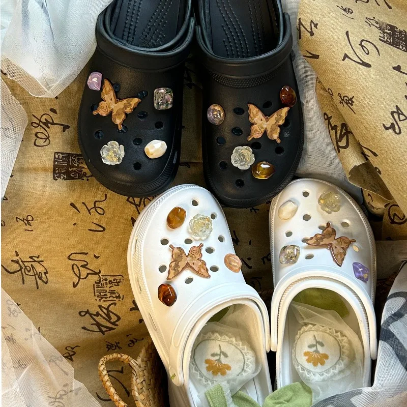 DIY Crystal Stone Shoe Charms Set for Girls Handmade Designer Quality Garden Shoe Decorations Gift with Hole for Easy Attachment