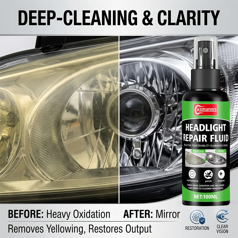 Automobile headlamp repair spray to remove yellowing and oxidation, restore clarity, and repair yellowing, atomization, oxidatio