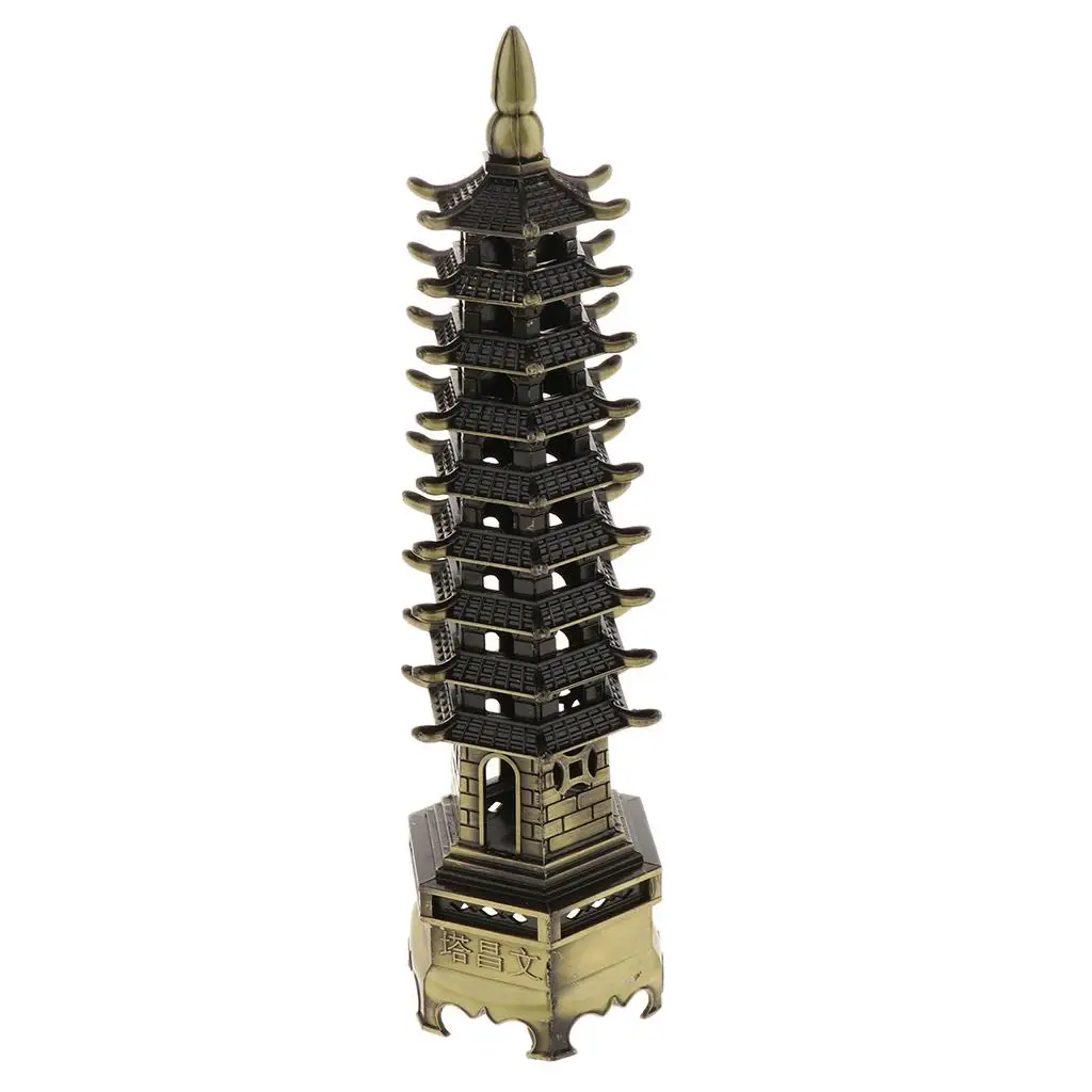 Chinese Vintage Zinc Alloy Wenchang Tower 9 Layers Stupa Tower Decorative Ornaments Home Officer Decor