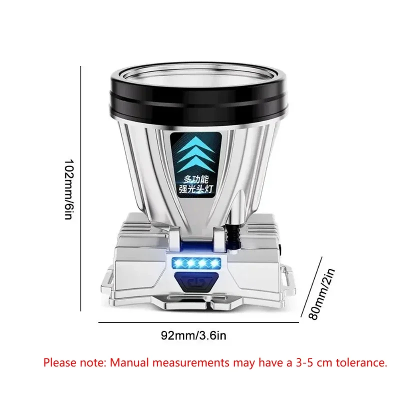 مصباح أمامي أصلع قوي LED فائق السطوع قابل لإعادة الشحن، مصباح يدوي ليلي لصيد الأسماك، مجال ضوء عامل منجم لمسافات طويلة #6