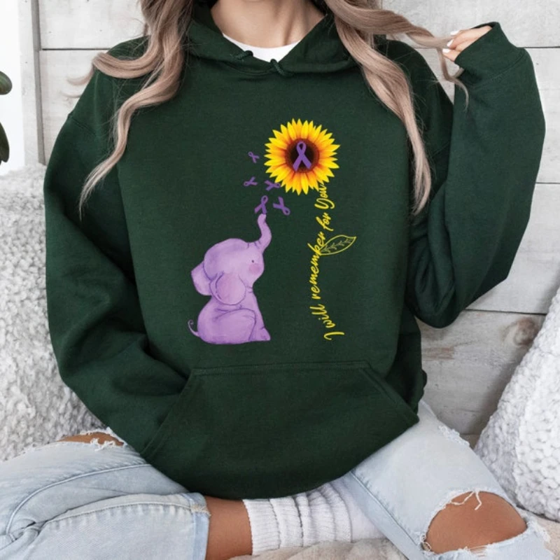 Alzheimer's Awareness Sweatshirt and Hoodied Alzheimers Purple Ribbon Support Squad Tops Cure Alzheimer's Crewneck Sweater Women