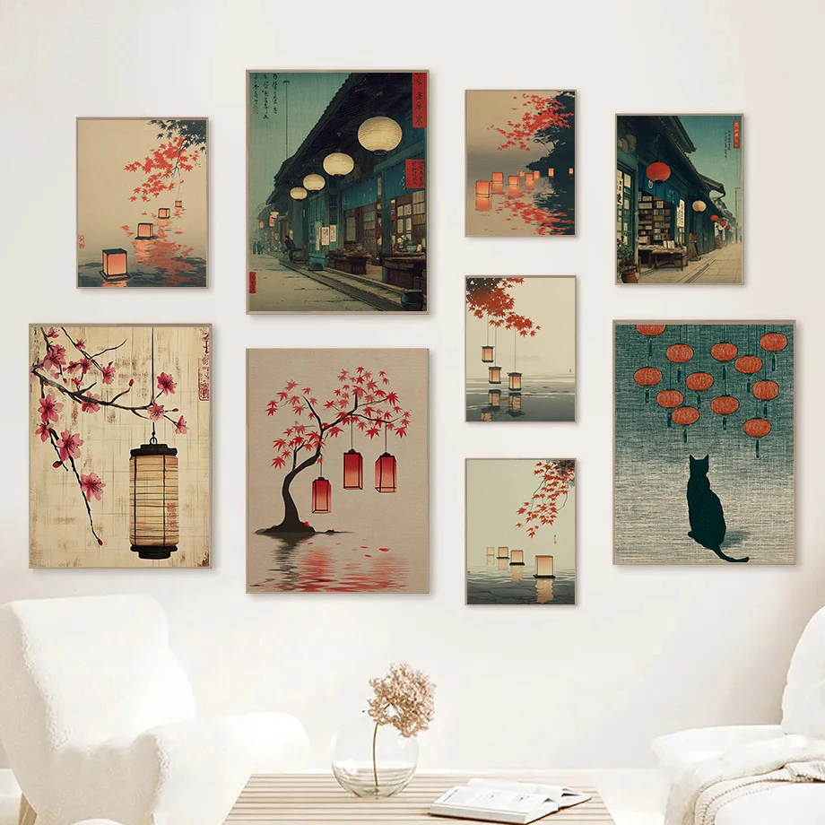 Japanese Lifestyle In Japanese - Pósteres minimalistas zen de linternas japonesas,