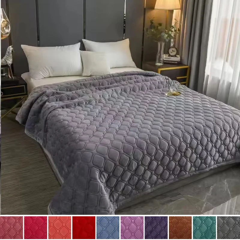 

Premium Crystal Velvet Bed Cover Anti-Skid Quilted Thick Warm Winter Bedspread Soft Comfortable King Queen Bedding Set 침대보 담요