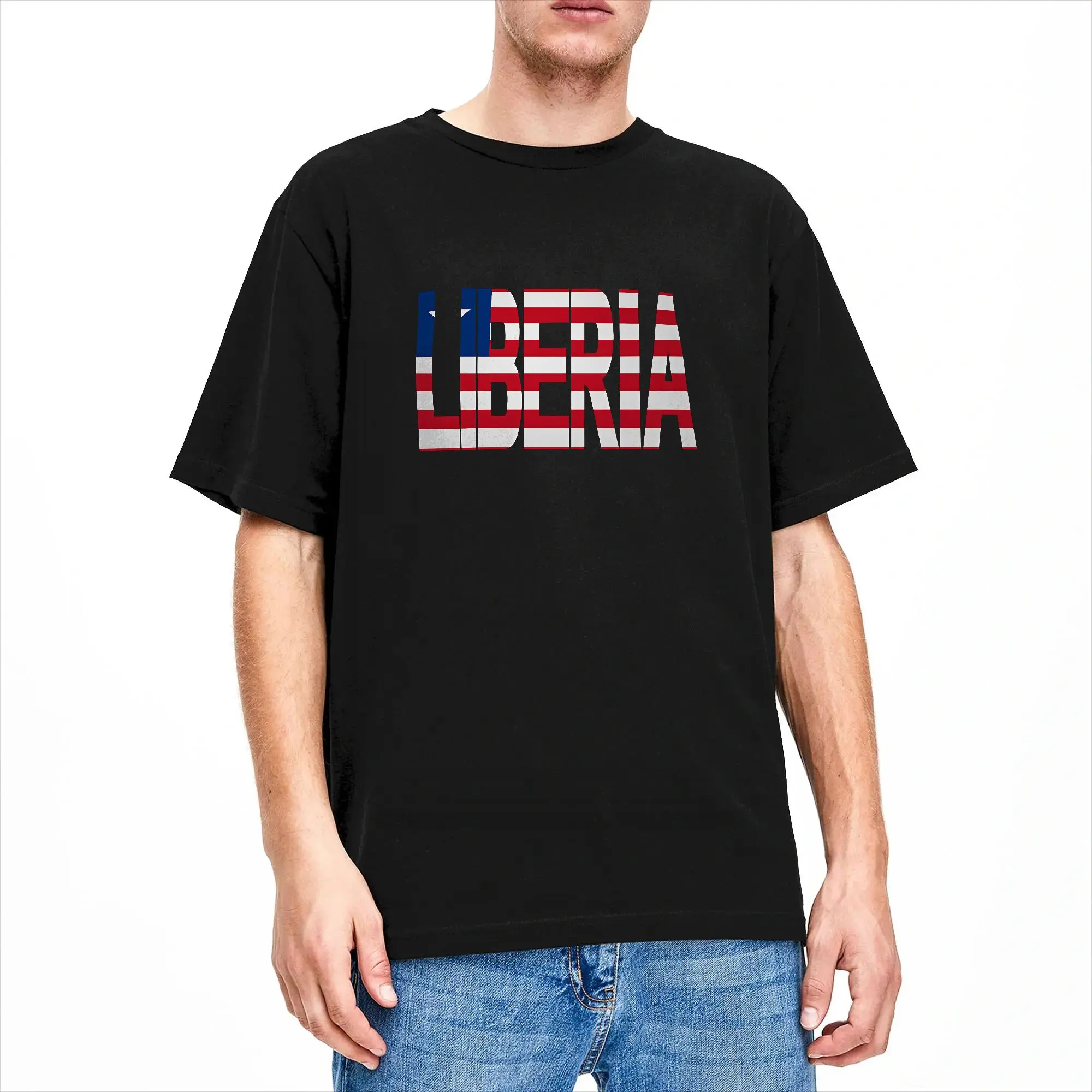 Liberia T-Shirt Men  Awesome 100% Cotton Tee Shirt Crew Neck Short Sleeve T Shirts Gift Idea Tops