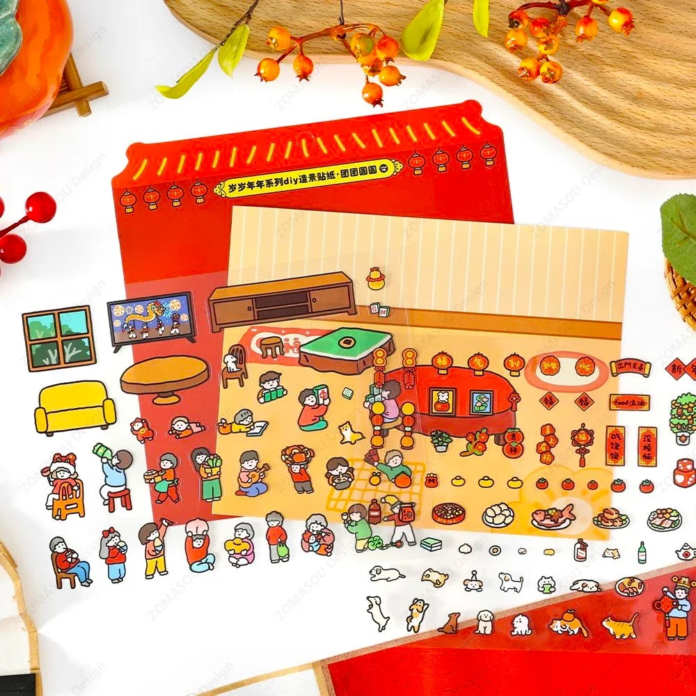 Happy Chinese New Year 3D DIY Cabin Landscape Stickers Scene Sticker Festival Birthday Gift for Family Friend Kid Child Student