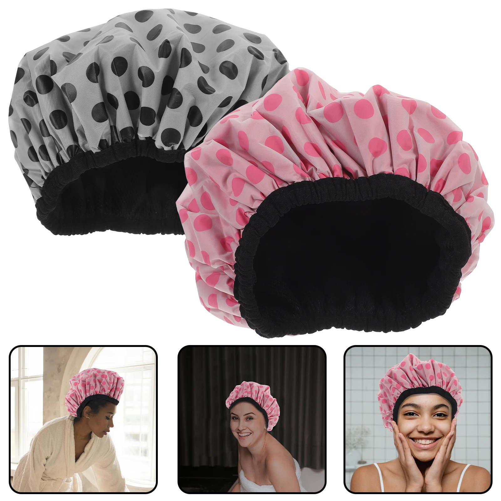 

2Pcs Waterproof Bath Caps Ultrafine Fiber Hair Drying Shower Hats for Women Reusable Bath Covers Travel Dry Hair Accessories