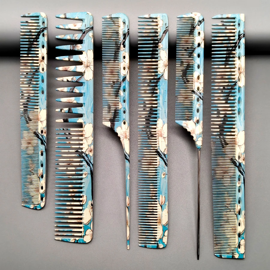 Gemustertes Kamm-Set aus sechs Teilen, spezieller Haarschneidekamm für Friseure, Salon-Haarkamm, Trimmkamm, Öl-Haarkamm, Spitzkamm, Kamm für Herren- und Damenhaar – Detail 1