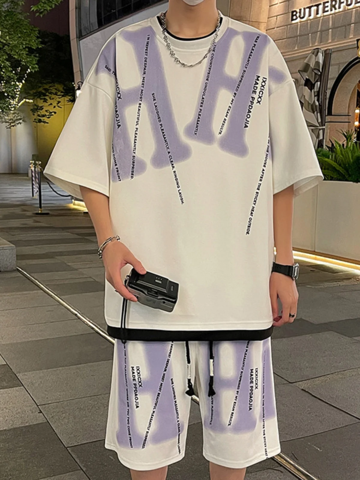 

Крутой мужской летний повседневный комплект брюк Haome ort Sve Five-Quarter, модная брендовая футболка свободного кроя и ансамбль orts