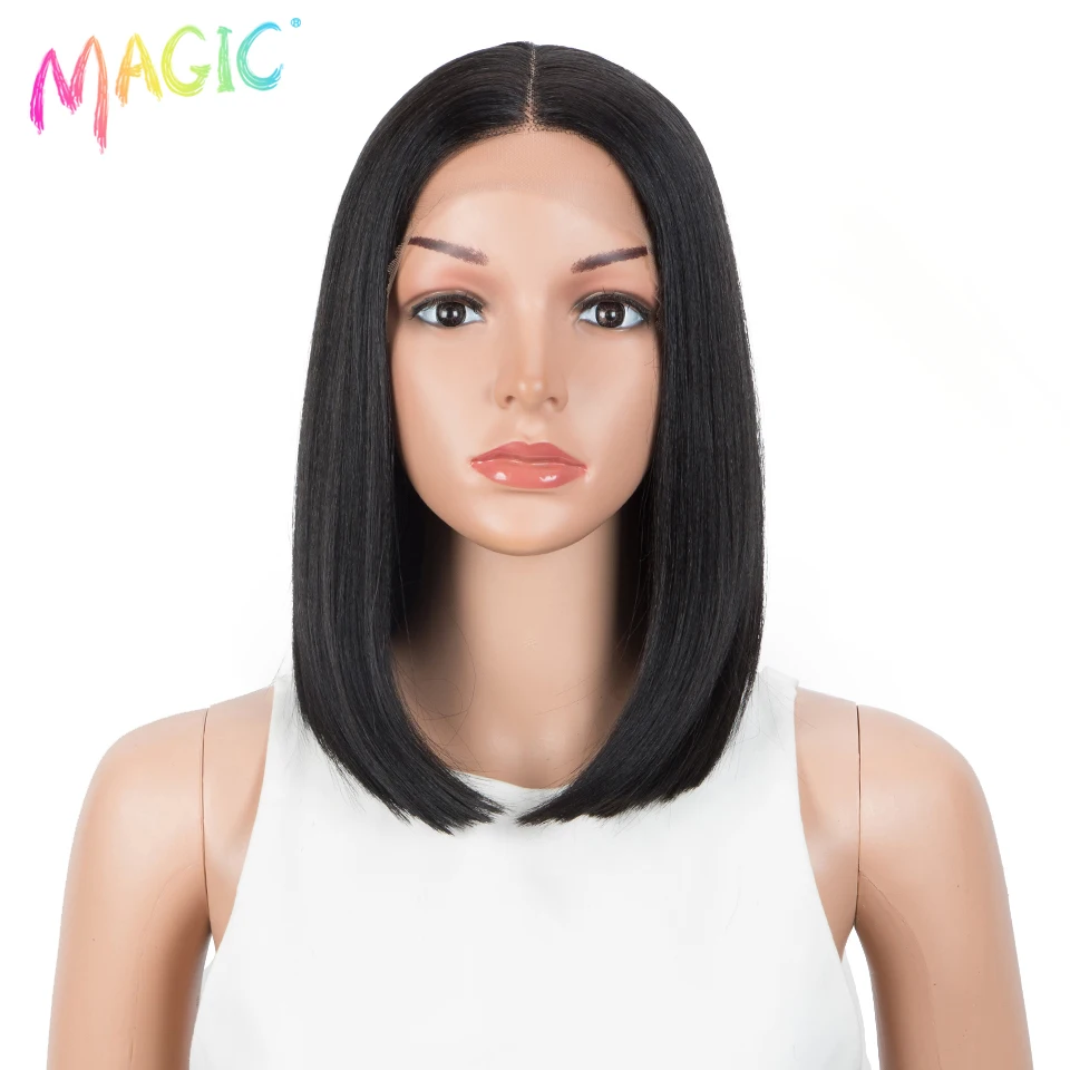 Magic Synthetic Lace Front Wig 12 InchStraight Short Bob Ombre Blonde Colorful Wigs For Women Cosplay Wigs Middle Part Lace Wig