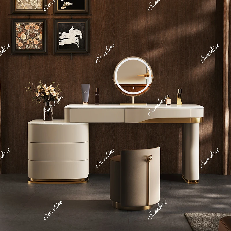 

Light luxury marble dresser large apartment bedroom luxury, modern Italian minimalism, chest of drawers integrated