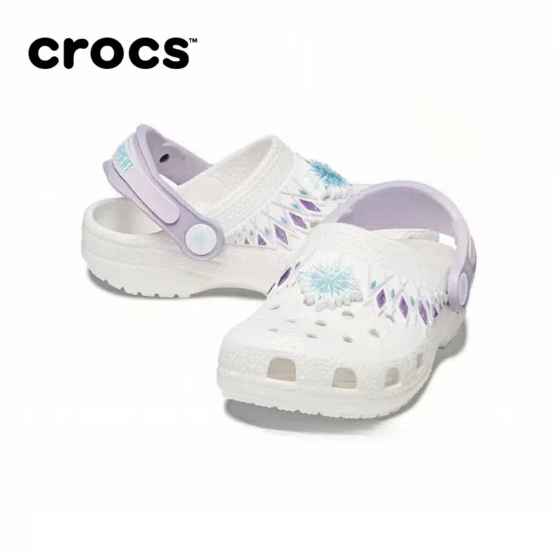 Original Crocs x Frozen Queen Elsa Kawaii Cartoon Cute Girls Sandals Children Slippers Hole Shoes Non-Slip Beach Home Shoes Gift