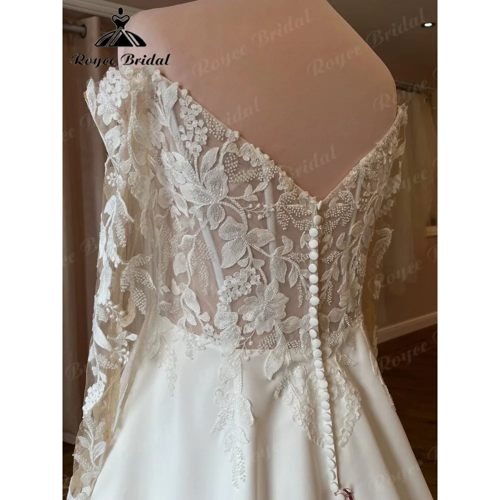 Robe de Mariée Personnalisée en Crêpe et Dentelle pour Femme, Vêtement Éducatif, Col en V, Dos aux, Grande Taille, 2025