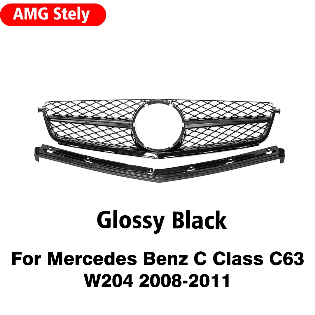 Glossy Black Mesh Front Grille For Mercedes Benz W204 C63 2008-2014 C Class Upgrade Styling Accessories view 6