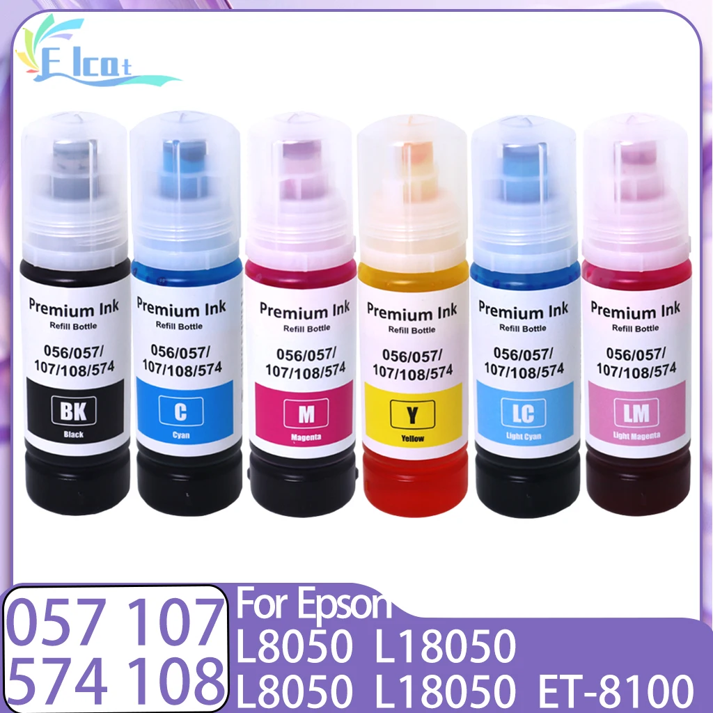 056 057 107 108 574 عبوة حبر الصبغ لإبسون 056 057 107 108 574 حبر إعادة التعبئة للطابعة Epson L8050 L8058 L18050 L18058 ET-18100