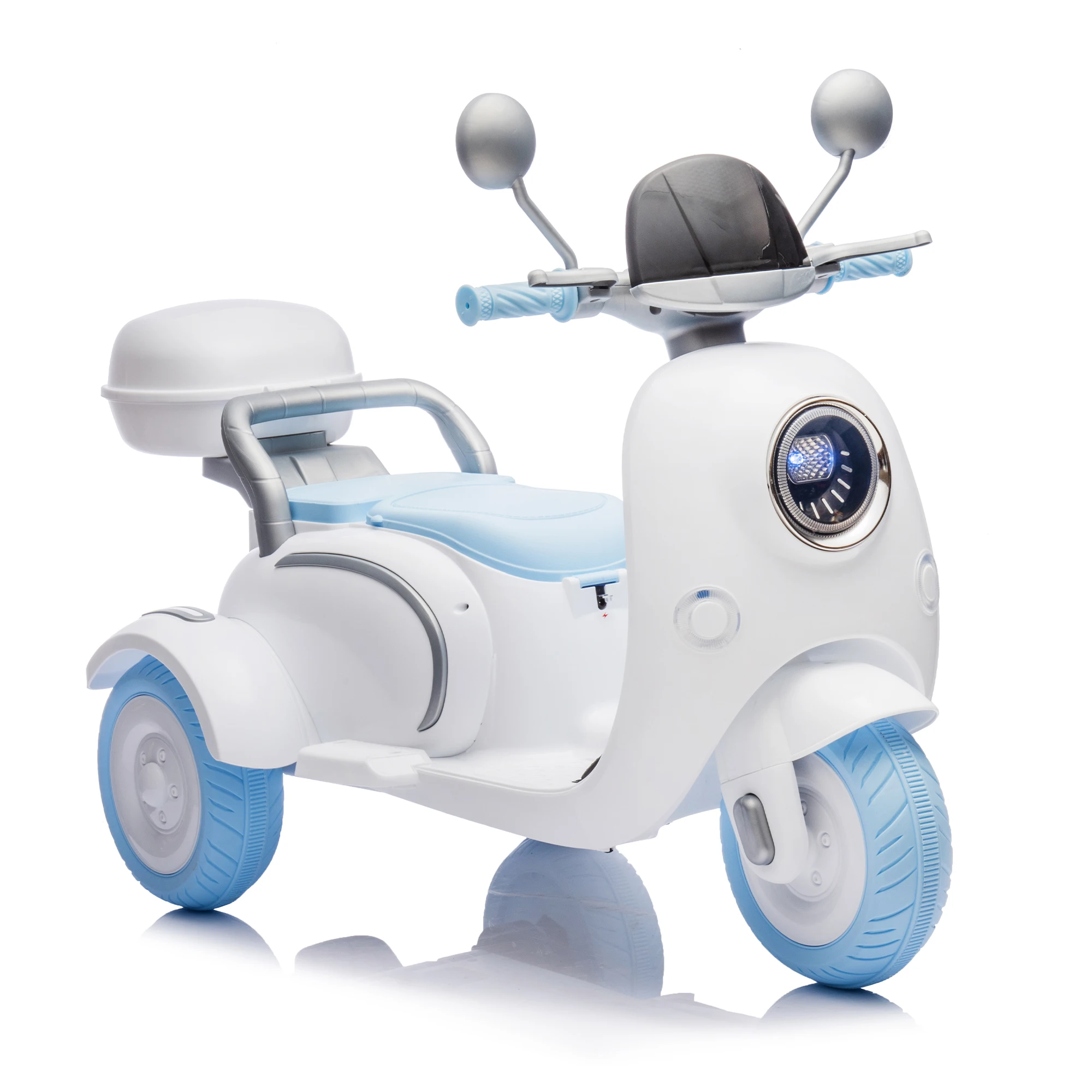 Passeio da motocicleta elétrica no brinquedo dobro dos miúdos com começo lento, jogador multi-function, caixa de armazenamento extragrande, crianças, 3-6 anos