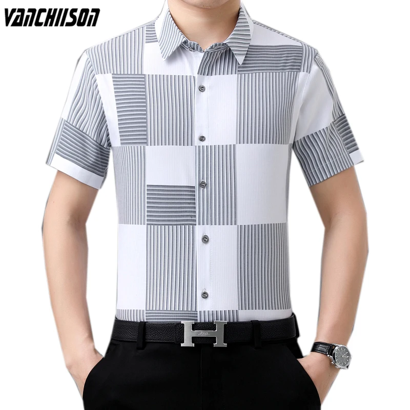 

Men Short Sleeve Shirt Tops for Summer Checkered Checkboard Plaids Contrast Pattern Male Fashion Clothing 00978