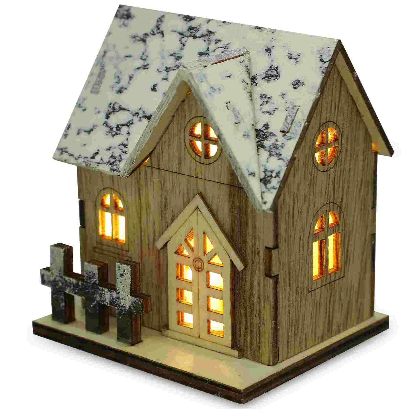 Country Decor LED Wooden Cabin Glowing Pendant Luminous House Ornament Xmas Man