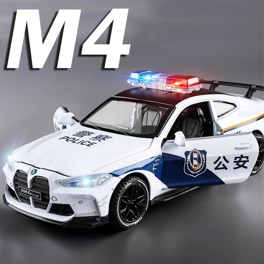 Modelo de coche de policía Hellcat M4 a escala 1:32, juguetes de aleación, sonido fundido a presión, puertas ligeras, vehículos de simulación abiertos, regalos de navidad
