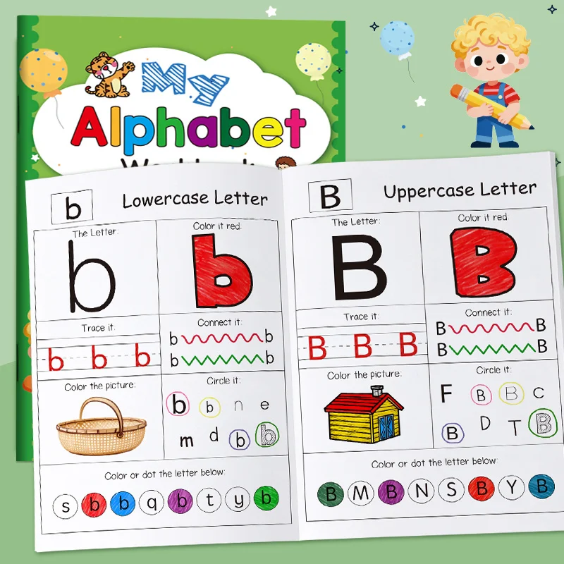 48 صفحة اتصال الأبجدية رسم إبداعي لمرحلة ما قبل المدرسة ABC تلوين المصنف نشاط كتاب الكتابة الإنجليزية المحمولة والمتينة