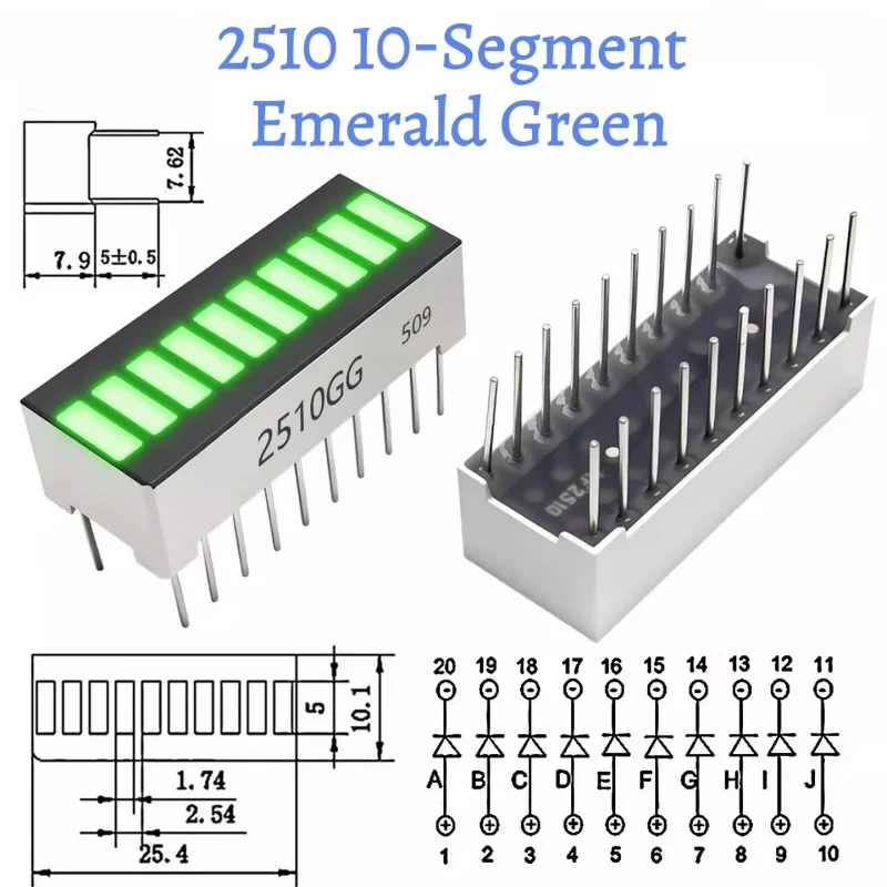 5pcs 10 Grid Digital Segment LED Light Bar Super Bright 2/10/5 Red+3/10/5 Yellow+4/10/5 Green+1/10 Blue light Flat Tube 20 Pins