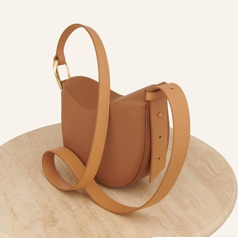 Donna-in Full Grained Cowhide Shoulder Bag Genuine Leather Crescent Crossbody Saddle Bag French Niche Fashion