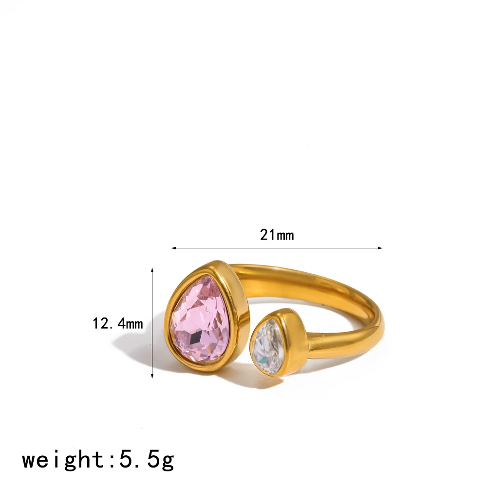 Modischer Damen-Ring mit Exquisitem Wassertropfen-Design aus Kubischem Zirkonia, 18K Vergoldet, Wasserfester Edelstahlschmuck – Detail 7