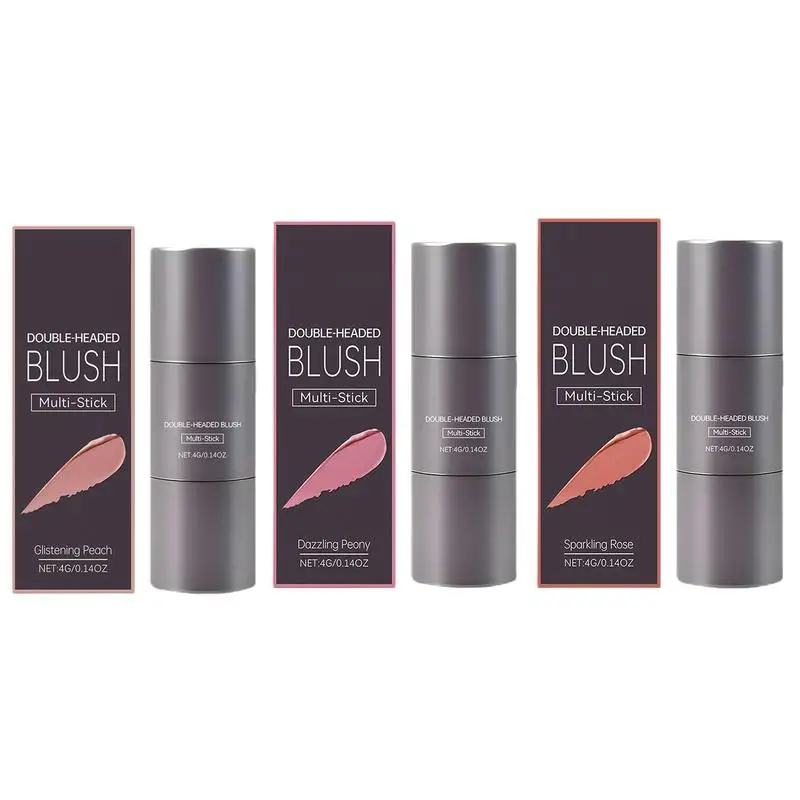 Bastão de blush creme para meninas, aparência natural, cabeça dupla, vermelho cremoso, contorno facial, creme