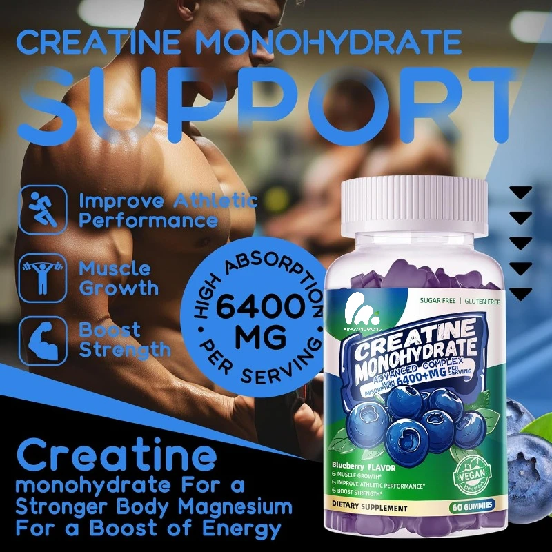 Male and female one water creatine gummies complex - taurine+vitamin B12, sugar free chewable supplement, 60 blueberry gummies