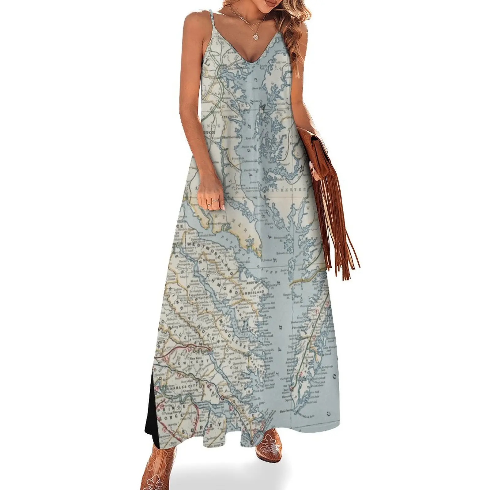 

Vintage Map of the Chesapeake Bay (1901) Sleeveless Long Dress Woman fashion Dress