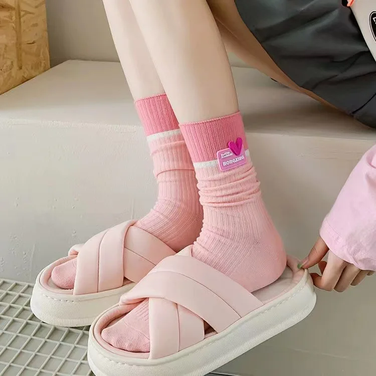 Calzini Casual Da Donna Con Motivo A Cuore Carino Stampa Cotone - Foto 2